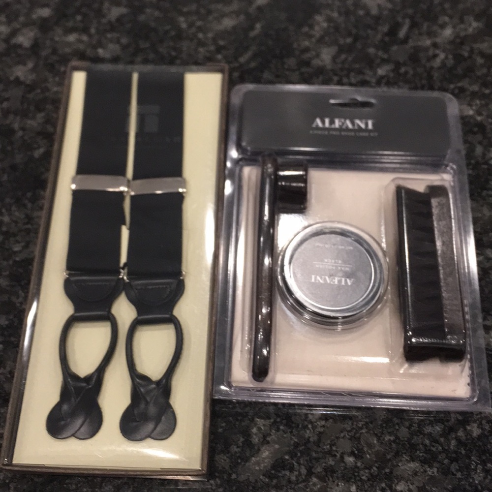 New in box suspenders and shoe polish men’s